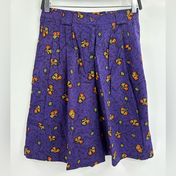 Women’s Vintage 80s Retro Y2K High Waist Floral Pattern Purple Short Size 4(27) - Picture 1 of 16